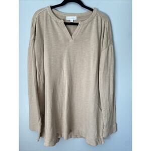J. Jill Pure Jill Organically Grown Cotton Sweater Sz M Tan Relaxed Terry Lined